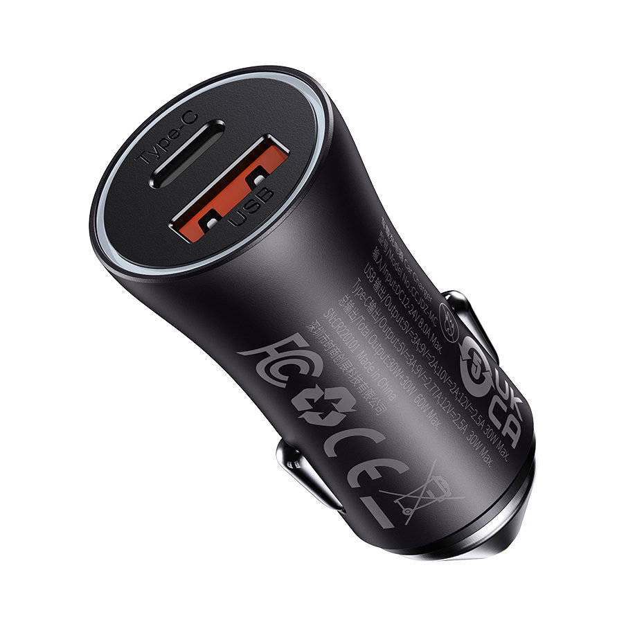 Baseus Golden Contactor Max Dual Fast Charger Car Charger U+C 60W – Dark Gray Baseus Golden Contactor Max Dual Fast Charger Car Charger U+C 60W – Dark Gray